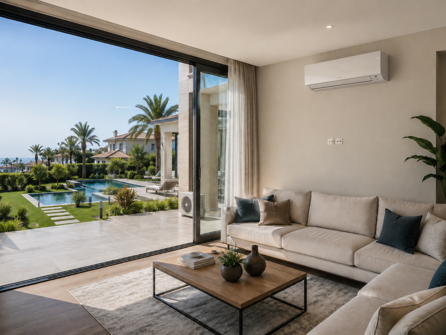 Mitsubishi Electric klima montajı sonrası villa salonu